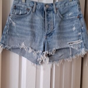 Agolde Premium Parker Light Blue Distressed Jean Short Sz 26 Excellent